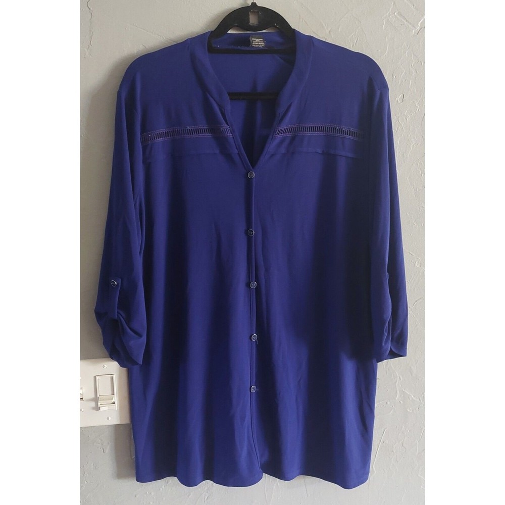 elie mccarthy Tops Blouse Women Size 2X, Blue  3/4 Sleeve  Decorative Button,...